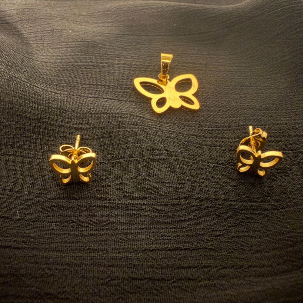 Stainless Steel Gold Butterfly Jewelry Set with Earrings and Pendant